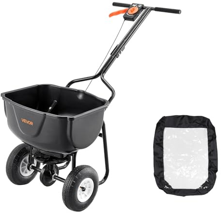 VEVOR Streuwagen, 27 kg Fassungsvermögen, Düngestreuer, Saatgutstreuer 0–3 m Streubreite, Schleuderstreuwagen mit 20 cm Luftreifen, als Aussaathilfe oder Düngerwagen