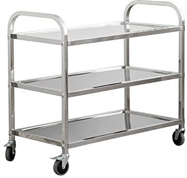 uyoyous Servierwagen 75x40x83.5cm Edelstahl 3 böden Küchenwagen Transportwagen Edelstahl mit 4 360° drehbare Rollen (2X bremsbar) für Restaurant Küchen oder Hotel