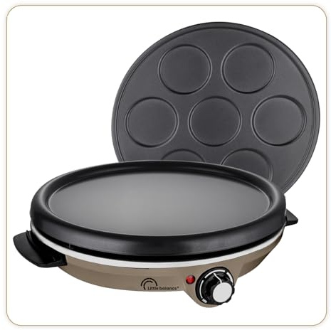 LITTLE BALANCE 8694 Crêpe-Pfanne Duo 1000 Muskatnuss, elektrische Crêpe und Pfannkuchen, 2 herausnehmbare Platten, antihaftbeschichtet, regelbarer Thermostat, 1000 W, Muskat