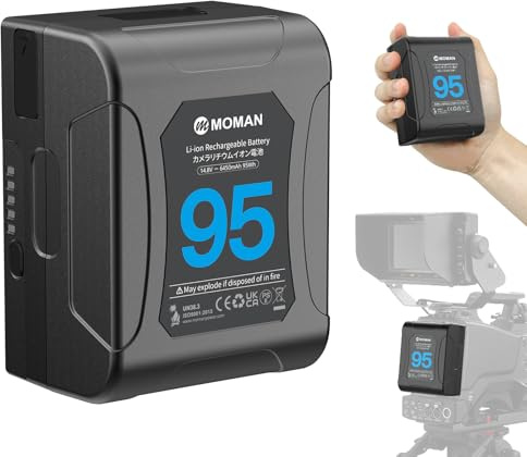 V Mount Akku, Moman Power 95 Klein V-Lock Batterie 95Wh 6450mAh 14.8V mit 2×D-TAP/USB-A/BP Ausgang, klein tragbar für Sony Canon Camera BMPCC 4k Camcorder DSLR Monitor, VMount-Akku-Mini-VLock-Battery
