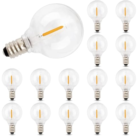 EASYIVY 15 Stück G40 LED Glühbirnen außen, 1W G40 Globe E12 LED Ersatzbirnen für Lichterketten Garten Terrassen Party Hochzeit Dekoration, IP44 Wasserdicht, Warmweiß 2200K, AC220-240V
