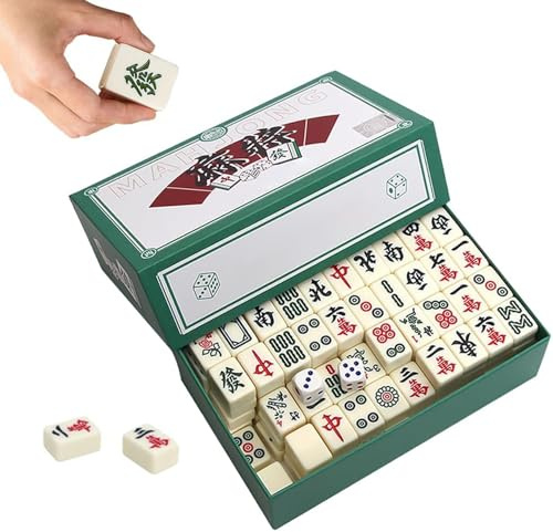 Mailfull Mini Mahjong Tragbarer Majong Brettspiel Set mit 144 Steinen für Familie Reise Tabletop Spiel Brettspiel (Basic Style)