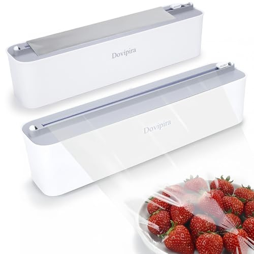 Dovipira 2 Stück Magnetischer Frischhaltefolienspender, Verbesserte Größe Passend für Frischhaltefolie bis 32,5cm × 300m, Alufolienspender Folienspender Folienschneider Abroller Spender mit Schneider