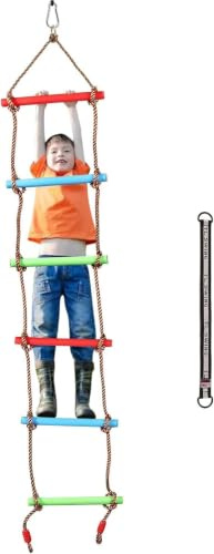 REDCAMP Strickleiter Kinder Outdoor, 2m, 6 Kunststoffsprossen, bis 150kg | Kletterleiter, Kletterseil, Hängeleiter für Garten Spielplatz Baumhaus Klettergerüst, robust, wetterfest, Länge, ab 5 Jahren