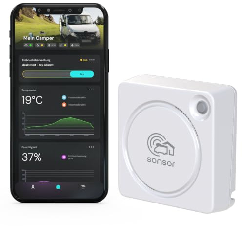 sonsor - Mobile Alarmanlage mit LTE, GPS-Ortung & kostenloser App für Wohnmobile, Vans, Garagen, Gärten oder Werkstätten (telegrau)