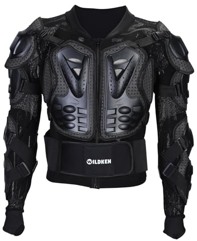Wildken Motorrad Schutz Jacke Pro Motocross ATV Protektorenjacke mit Rückenprotektor Scooter MTB Enduro für Damen und Herren (Schwarz, L)