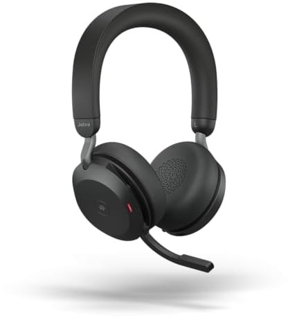 Jabra Evolve2 75 Wireless PC Headset mit Ladedock, 8-Mikro-Technologie - Dual-Foam-Stereo-Kopfhörer mit moderner aktiver Geräuschunterdrückung, USB-C Bluetooth-Adapter und MS-Kompatibilität - Schwarz