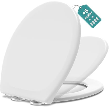 MEEJEE Toilettendeckel mit Absenkautomatik, Weiß WC Sitz Oval, Klobrille Soft Close, Klodeckel Absenkautomatik, O-förmige Toilettenbrille WC Deckel Toilettensitz Familien, Toilet Seat Einfache Montage