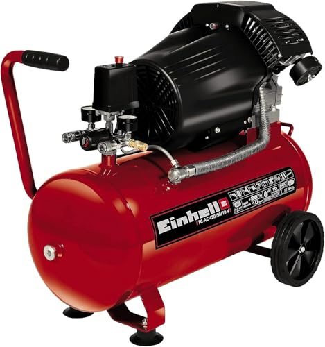 Einhell Kompressor TC-AC 420/50/10 V | 2200 W | 10 bar | 50-L-Tank | 420 l/min Ansaugleistung | Motordrehzahl 2850 U/min | Druckminderer | Manometer