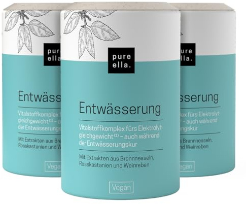 Pure Ella ENTWÄSSERUNG Kapseln - 180 Brennesselkapseln, Vegan - Komplex hochdosiert (976mg), mit Brennnessel, Magnesium, Rosskastanien, Weinreben - Natur, ohne chemisch starke Entwässerungstabletten