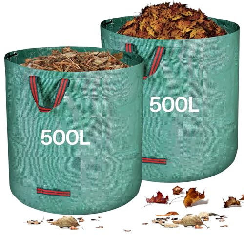 Zanfqvo Gartenabfallsack Stabil 2 x 500L - Gartensack Laubsack mit Griffen - Grünschnittsäcke Faltbar robust aus Polypropylen-Gewebe 150GSM - Rasenschnitt für Gartenabfälle Grünschnitt Laubabfall