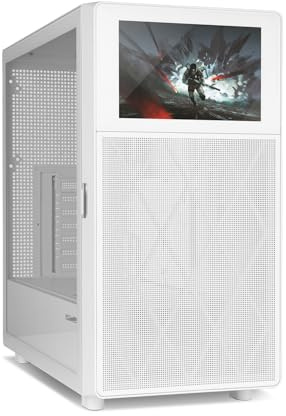 NOX Xtreme Products Hummer BIOS White – ATX/Micro-ATX/ITX Midi-Tower mit 8-LCD-Display, Front Metal Mesh, Seitenfenster aus gehärtetem Glas, Platz für 11 Lüfter, USB-C/USB 3.0, Weiß