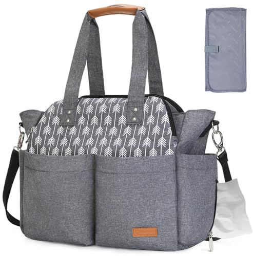 Lekebaby Baby Wickeltasche Bote groß mit Wickelunterlage für Reise, Grau