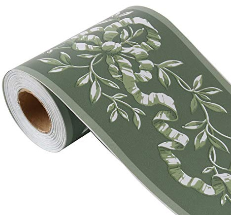 sourcing map Wandpapier Bordüre Selbstklebend Wandbelag PVC Boden für Küche Bad Schlafzimmer Wanddekor 3,94 Zoll von 32,8 Fuß Grün Verzweigungsmuster