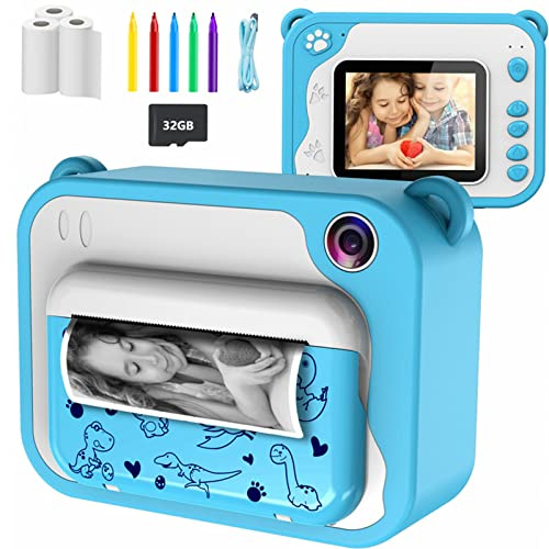 Kinderkamera Sofortbildkamera mit Drucker, 1080P, 2,4 Zoll Display | Kinder Digitalkamera mit 32GB Karte, 3 Rollen Druckpapier & 5 Pinselstiften, kreative Geschenkidee für Kinder 3–12 Jahre