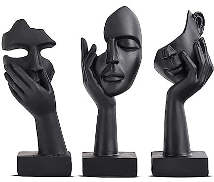 Schwarze Heimdekoration Akzentkunst Frau Gesicht Statue Sammlerstück Statue für modernes Zuhause Wohnzimmer Bücherregal Schwarz Schreibtisch Dekor 3-teiliges Set