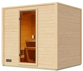Karibu Gartensauna 230,8x189,9x219,5cm│Garten Sauna aus Fichte 38mm│mit bronzierter Glastür & 2 Liegen│Fronteinstieg│Massivholz│für 2–4 Personen mit Boden