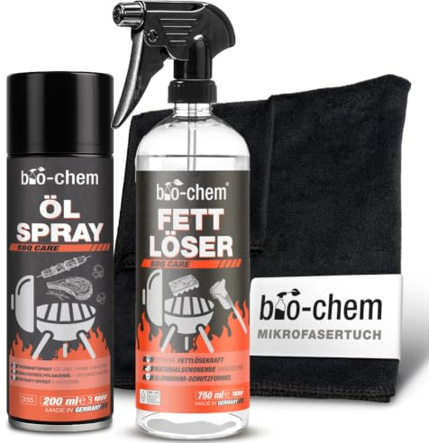 bio-chem Airfryer Reinigungsset mit Fettlöser, Antihaft-Spray und Tuch | Für Heißluftfritteuse und Frittierkorb – entfernt Fett und eingebrannte Rückstände, für einfache Reinigung