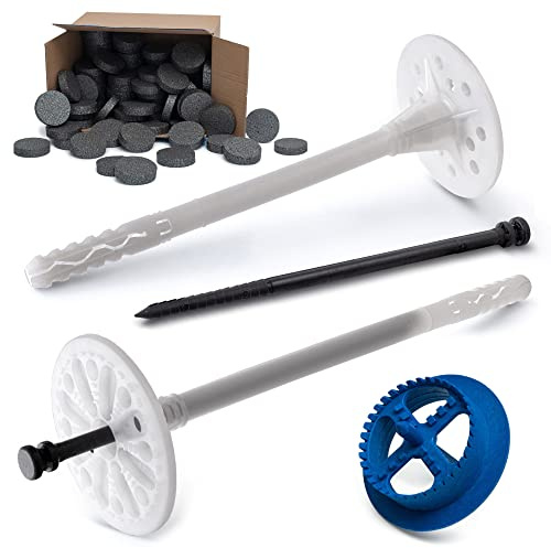 STRÜBER WDVS SET (Ø10x110mm Dämmstoffdübel mit Kunststoffnagel 100St + Grau Styropor Rondelle 100St + Styroporfräser 1St) Satz für Fassadendämmung Wärmedämmung EPS Abdeckkappen Fräse Tellerdübel ETA
