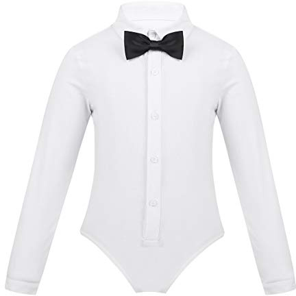 iEFiEL Jungen Ballett Trikot Latein Tanz Body Leotards Overall Kinder Gentleman Anzug Hemd Bluse Body mit Fliege