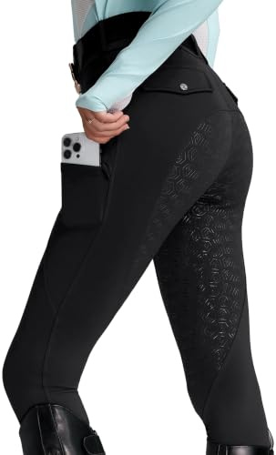 FitsT4 Sports Winterreitleggings Damen Vollbesatz Reithose mit Fleecefutter | Silikon Vollbesatz Elastisches mit Taschen und Gürtelschlaufen für das Reittraining und für Reitturniere