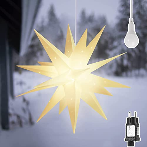 SALCAR 60cm Weihnachtsstern Beleuchtet Außen, 3D XXL Leuchtstern Fenster Innen zum Aufhängen, Adventsstern Fenster Weihnachtsdekoration Outdoor, Warmweiß