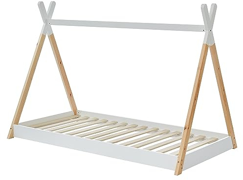 BAÏTA Tipibett für Kinder Montessori Tiny – Massivholz Kiefer Natur – 90 x 190 cm Tinytipi Natur/Weiß