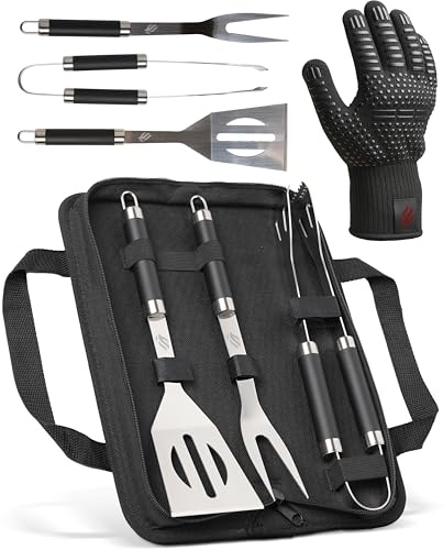 HORUS 23® Grill Zubehör - Grillbesteck Set Edelstahl mit Tasche & Handschuh