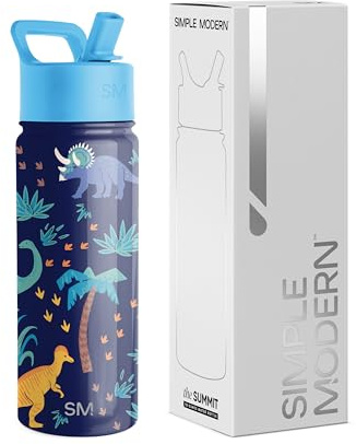 Simple Modern Trinkflasche Kinder mit Strohhalm | Sport Isolierte Edelstahl-Kindertrinkflasche für Kleinkinder Jungen und Mädchen | Summit | 530ml | Jurassic Jungle