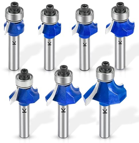 NICAVKIT 7 Stück Abrundfräser Standard Rundfräser Set 8mm Schaft, Radius 2-3-4-5-6-8-10mm Hartmetall Runde Über Fräser Bits Oberfräsen-Bits Kantenfräser für die Holzbearbeitung
