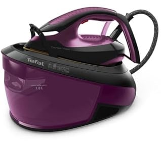 Tefal Express Vision, leistungsstarker 6,9-Bar-Druck, Dampfstoß: 480g/Min., Smart Temp-Technologie, LED Beleuchtung, abnehmbarer Kalk-Kollektor, Eco-Modus, 1,8 L Wassertank, lila/schwarz, SV8152
