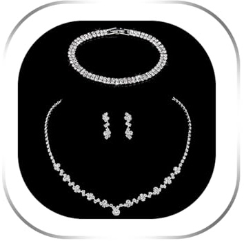 Ushiny Glitter Braut Hochzeit Schmuck set Silber Strass Mode Schmucksets Trachten Halskette Ohrringe Armbänder Sets für Damen (Silber)