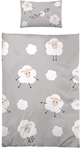 Kinderbettwäsche Babybettwäsche 100x135 cm 40x60 cm 100% Microfaser Kleinkinder Bettwäsche Set Schäfchen Grau Süße Träume