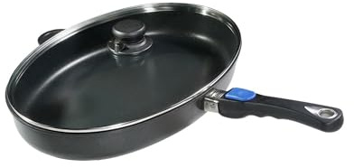 Set Gundel GUSS-FISCHPFANNE mit Glasdeckel, 41 x 27 cm, Höhe 5cm, Titan-Keramik-Oberfläche, PFOA-frei, Akku-Therm Boden, abnehmbarer Stiel