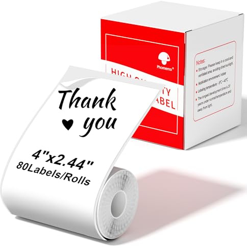 Phomemo Thermo-Etiketten Druckerpapier, Selbstklebende Große Versandetiketten/Namensschilder | 62mmx100mm (2.44" x 4") | 80 Etiketten/Rolle Kompatibel mit Phomemo M220 M250 M221 M421 Etikettendrucker