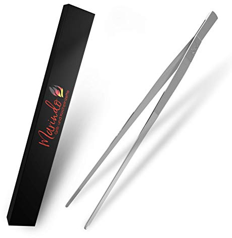 Marindo Grillpinzette | Kochpinzette | Küchenpinzette | 30cm lang | rostfreier Edelstahl | spülmaschinenfest | gerade Form | Fleischpinzette | Bratpinzette