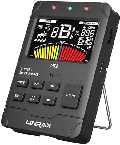 Linrax MT2 Metronom Stimmgerät Wiederaufladbares, 3 in 1 Digitales Stimmgerät Metronom Tongenerator für Gitarre Bass Ukulele Violine Saxophon Trompete Klarinette Flöte, Präzise Tempo und Stimmung