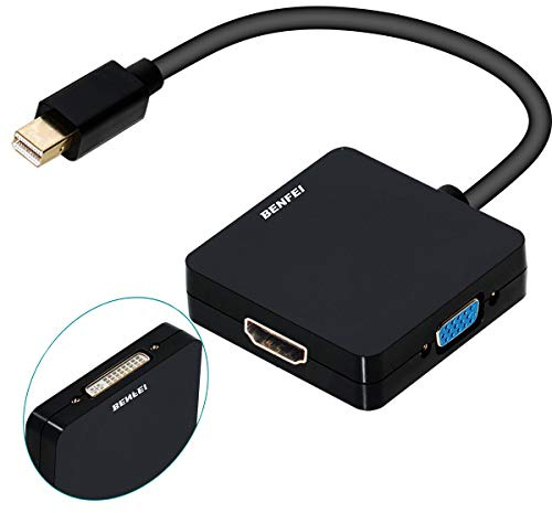 BENFEI Mini DisplayPort auf HDMI VGA DVI Adapter, 3 in 1 Mini DP(Thunderbolt) Konverter Kompatibel mit Surface Pro 2-6, MacBook Air 2010-2017, MacBook Pro 2010-2015