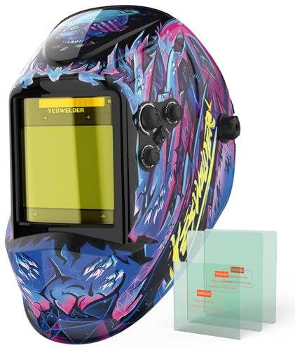 YESWELDER Automatik Schweißhelm 10x9cm Großes Sichtfeld, Blaulichtfilter | Echtfarben Schweißmaske, solarbetrieben, DIN 4/5-9/9-13 Abdunkelung, für WIG, MIG, MMA, Schleifen