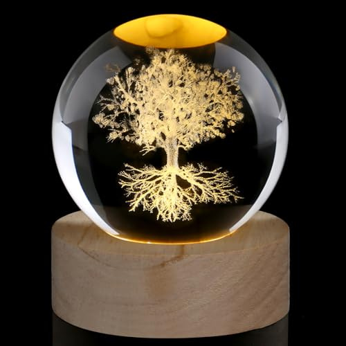 AWARDSEN 60 mm Kristallkugel lebensbaum, Briefbeschwerer Glaskugel Deko, Crystal Ball lasergeätzte Glaspflanze Glaskugel Geschenk für Sie Geburtstag