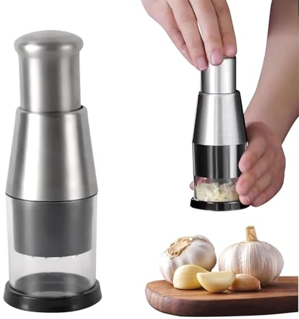Edelstahl Knoblauchstampfer, Gepresster Knoblauchhacker, Hand Chopper Knoblauchpresse,Multifunktionaler Manuelle Zerkleinerer Leicht Zu Reinigender Gemüseschneider Für Knoblauch,Paprika,Zwiebeln