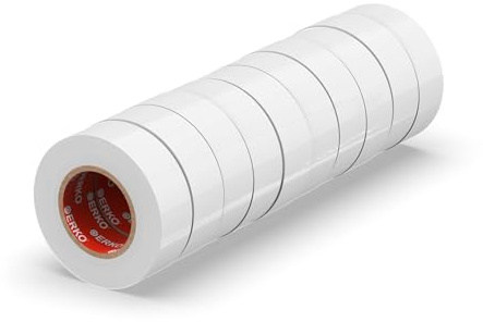 ERKO Isolierband Weiß 15mm x 10m PVC Set 10 Stück Elektro Leitungen Reparatur, Hochflexibel mit starker Klebekraft, Chemiebeständig, Wasserfest, Klebeband