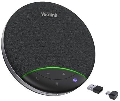 Yealink SP92 Büro Konferenz Lautsprecher mit Mikrofon, Tragbarer Bluetooth-Lautsprecher mit Dongle, KI-Mikrofon mit Geräuschunterdrückung, 20 Stunden Gesprächszeit, Plug-and-Play