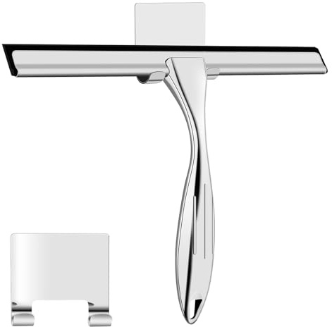 Wlich Duschabzieher, Abzieher Dusche Edelstahl 10″, Streifenfreier Fensterabzieher für Dusche mit Halterung, Fensterwischer für Badezimmer Fenster Spiegel Autoglas, wlich-de-2431201