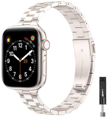 GEARYOU Ersatzarmband Kompatibel mit Apple Watch Armband 42mm(Series 11 10) 40mm 38mm 41mm Damen Herren,Slim Edelstahlarmband Kompatibel mit iWatch Series 11/10/9/8/7/6/5/4/3/2/1,SE 3 2 1,Polarstern