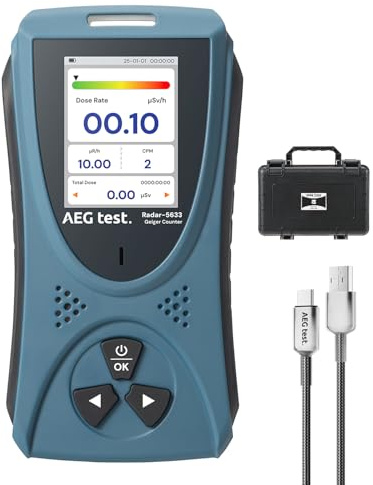 AEGTEST Geigerzähler mit LCD-Bildschirm für Nuklearstrahlen-Detektion, wiederaufladbares Dosimeter zur Erkennung von Strahlen Beta, Gamma und X, CPM, μSv/h, μR/h, μSv – Blau