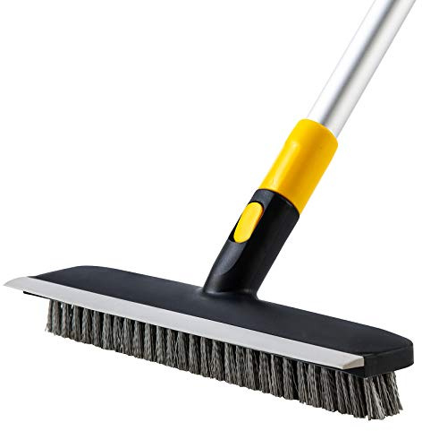 Yocada Boden-Scheuerbürste, 142 cm, Teleskopgriff, 2-in-1-Schabbürste, steife Borsten, Duschschrubber für die Reinigung von Terrasse, Badezimmer, Garage, Küche, Wand, Terrasse, Wanne, Fliesen