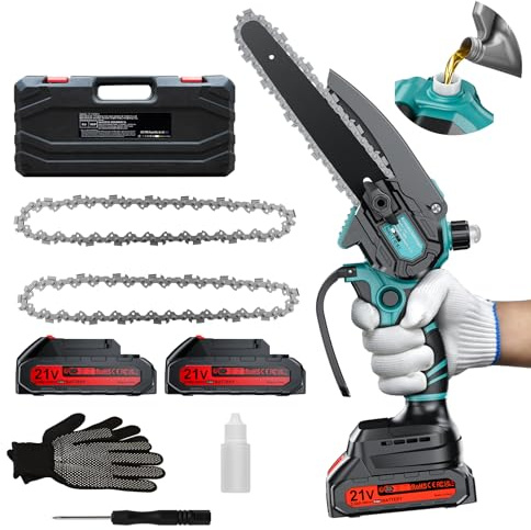 Olubfdh Mini Kettensäge mit Akku 2×2000mAh, 6 Zoll Mini Kettensäge Elektro mit Automatischer Öler und, Handkettensäge Akku für Gartenscheren Astschere Holzschneidenz