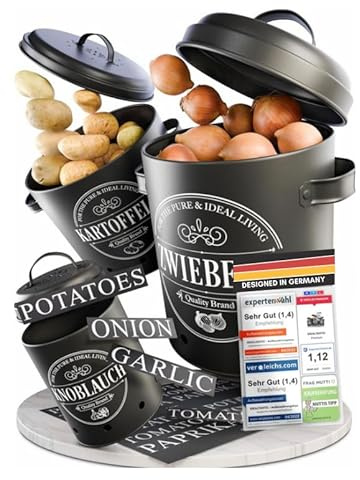 IDEALTASTIC® Premium Kartoffel Aufbewahrungsbox [3 Stück] I Vielseitiges Kartoffeltopf Set mit 360° Belüftungssystem für mehr Frische I Ideal für Zwiebel Aufbewahrung & Kartoffel Aufbewahrung