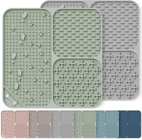 Wingcases Schleckmatte Hund&Katze 2 Stück Leckmatten mit Saugnäpfen 15x15cm | 100% Silikon, Welpen Lindert Angst und Langeweile, Leicht zu Reinigen, Hellgrün&Asche